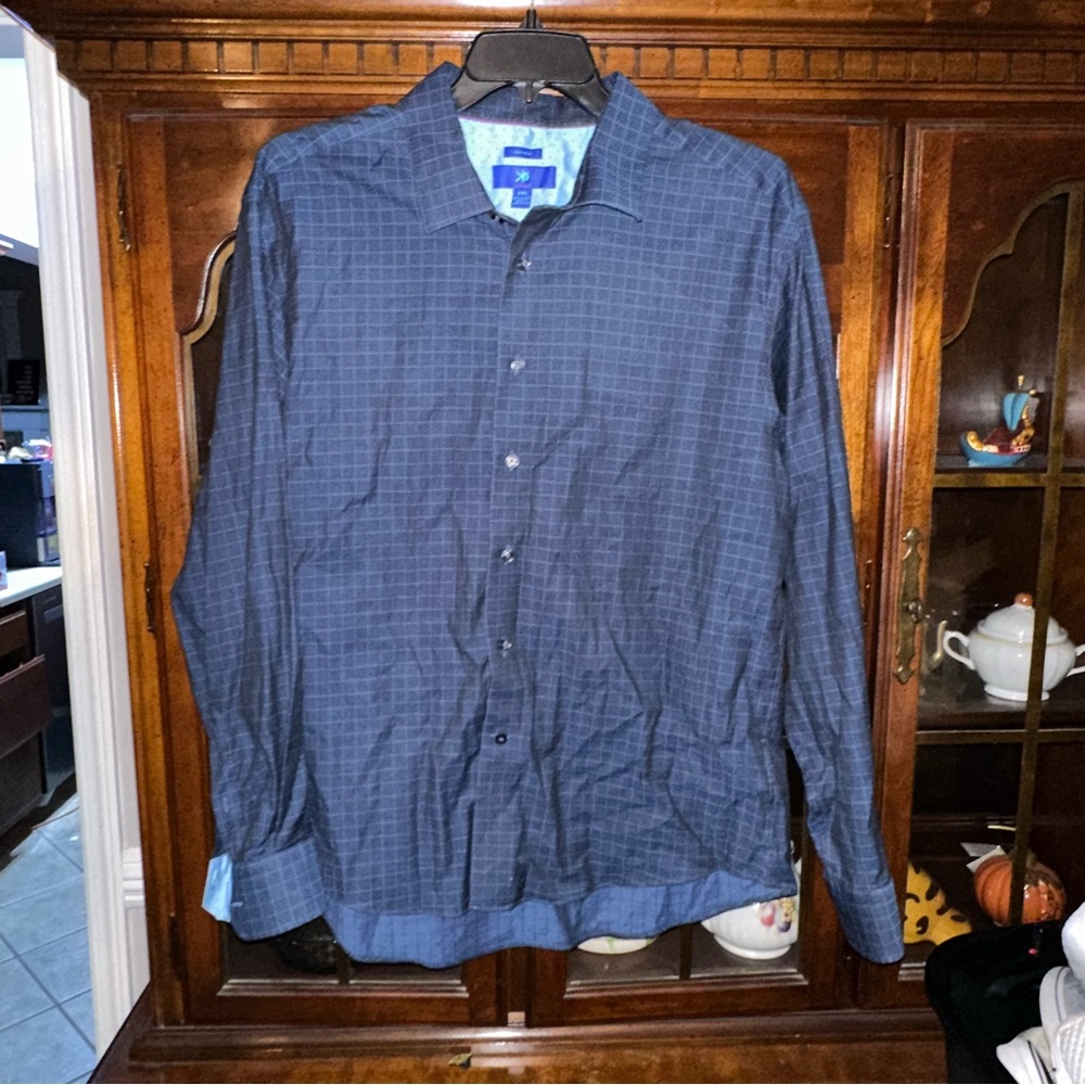 Egara Mens XXL Long Sleeve Shirt Non Iron Button Up Plaid Shirt Contrast Cuffs